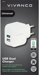 Chargeur USB Vivanco 2,4 A/1 A, blanc (37563)
