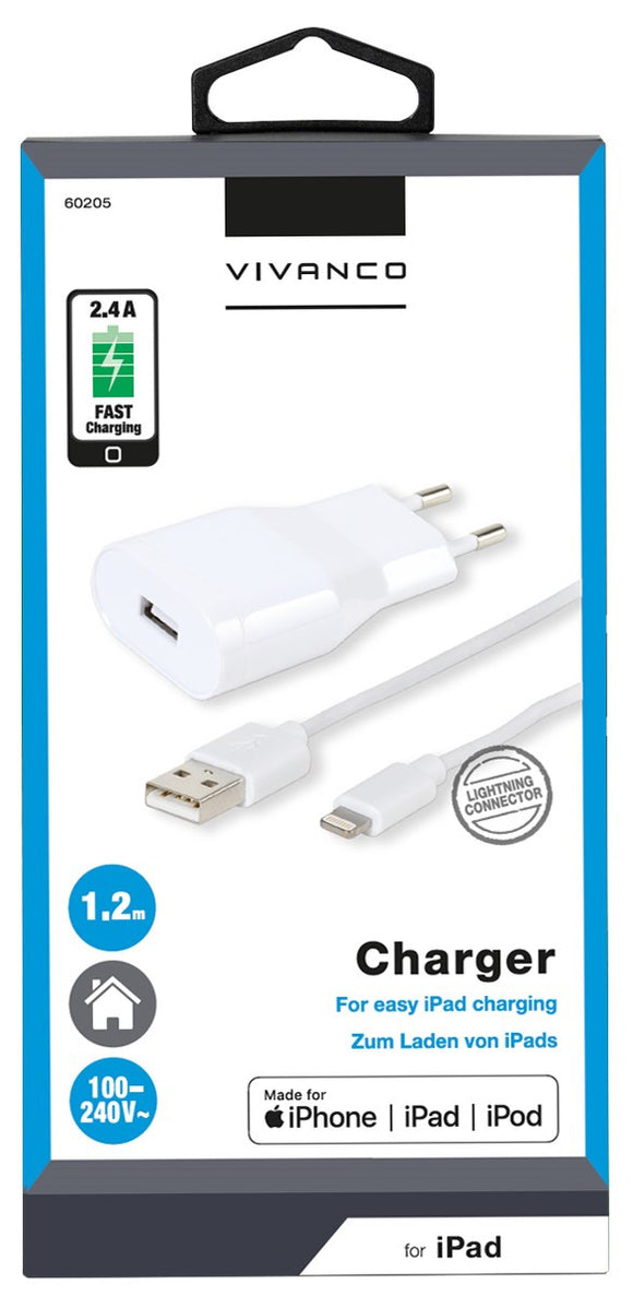Chargeur Vivanco Lightning 2,4A 1,2m (60205)