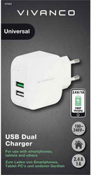 Chargeur USB Vivanco 2,4 A/1 A, blanc (37563)
