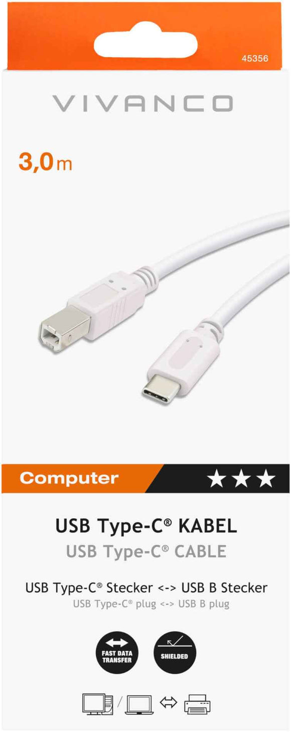 Vivanco cable USB-C - USB-B 3m, white (45356)