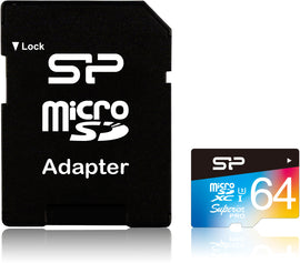 Carte mémoire microsdxc silicon power 64 go superior pro color u3 + adaptateur