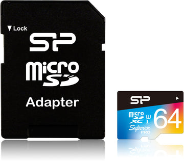 Carte mémoire microsdxc silicon power 64 go superior pro color u3 + adaptateur