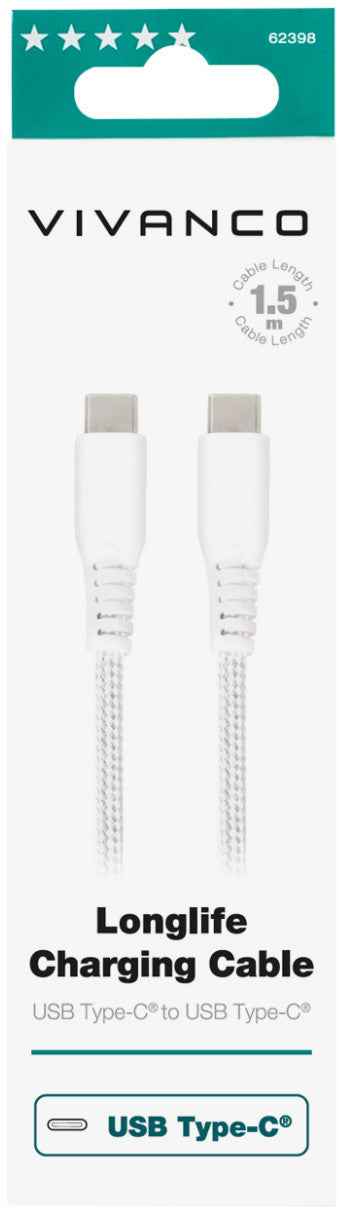 Vivanco cable USB-C - USB-C LongLife Charging 1.5m, white (62398)