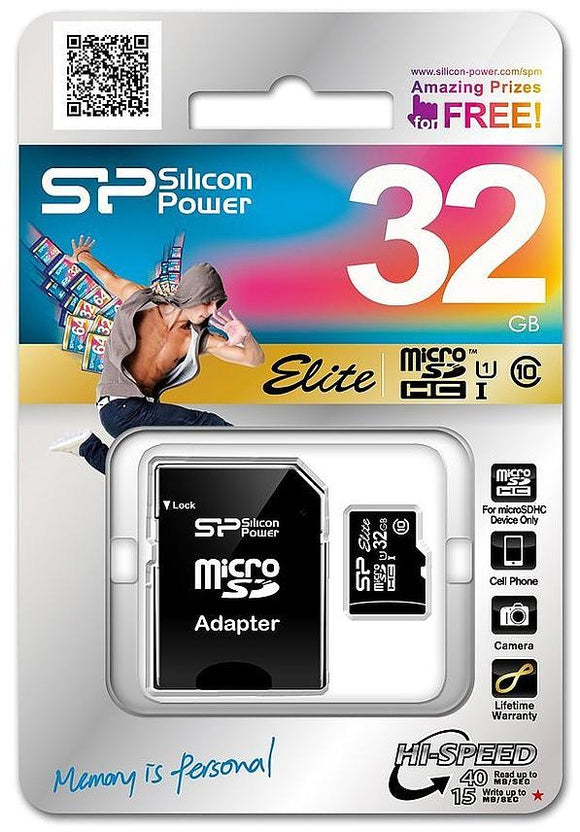 Silicon Power memory card microSDHC 32GB Elite + adapter