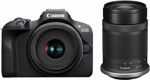 Canon | EOS R100 Mirrorless Camera + RF-S 18-45mm IS STM Lens + RF-S 55-210mm IS STM Lens | Megapixel 24.1 MP | Image stabilizer | ISO sensitivity (max) 256000 | Wi-Fi | Video recording | Manual | CMOS | Black