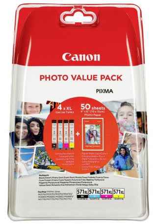 Pack économique d'encre et de papier photo Canon CLI-571XL, noir/couleur