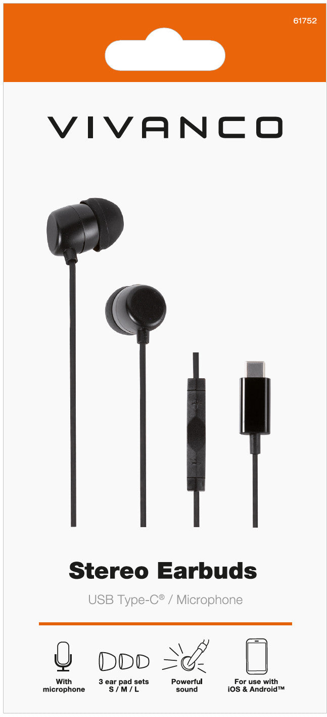 Écouteurs stéréo Vivanco USB-C, noirs (61752)