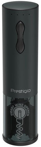 Bolsena, Tire-bouchon électrique avec logo Prestigio, aérateur, conserveur sous vide, couleur noire