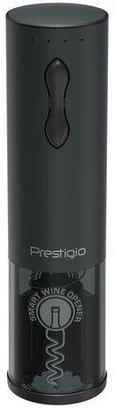 Bolsena, Tire-bouchon électrique avec logo Prestigio, aérateur, conserveur sous vide, couleur noire