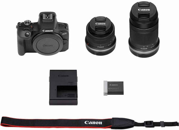 Canon | EOS R100 Mirrorless Camera + RF-S 18-45mm IS STM Lens + RF-S 55-210mm IS STM Lens | Megapixel 24.1 MP | Image stabilizer | ISO sensitivity (max) 256000 | Wi-Fi | Video recording | Manual | CMOS | Black