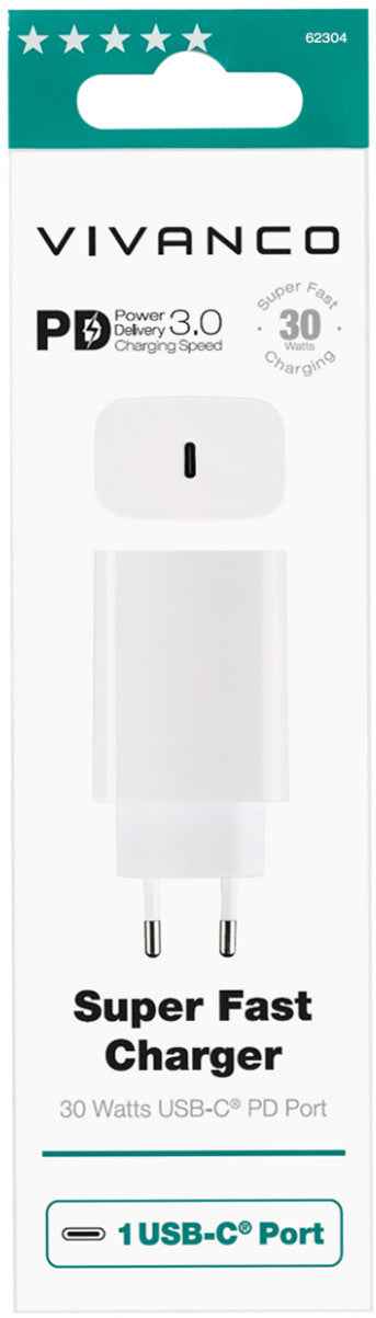 Chargeur Vivanco USB-C PD3 30 W, blanc (62304)