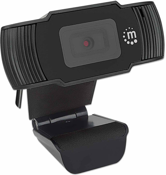 Manhattan USB Webcam, Two Megapixels (Clearance Pricing), 1080p Full HD, USB-A, Integrated Microphone, Adjustable Clip Base, 30 frame per second, Black, Three Year Warranty, Box