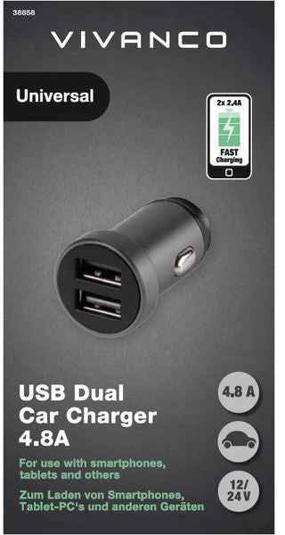Chargeur de voiture Vivanco USB 2x2,4A (38858)