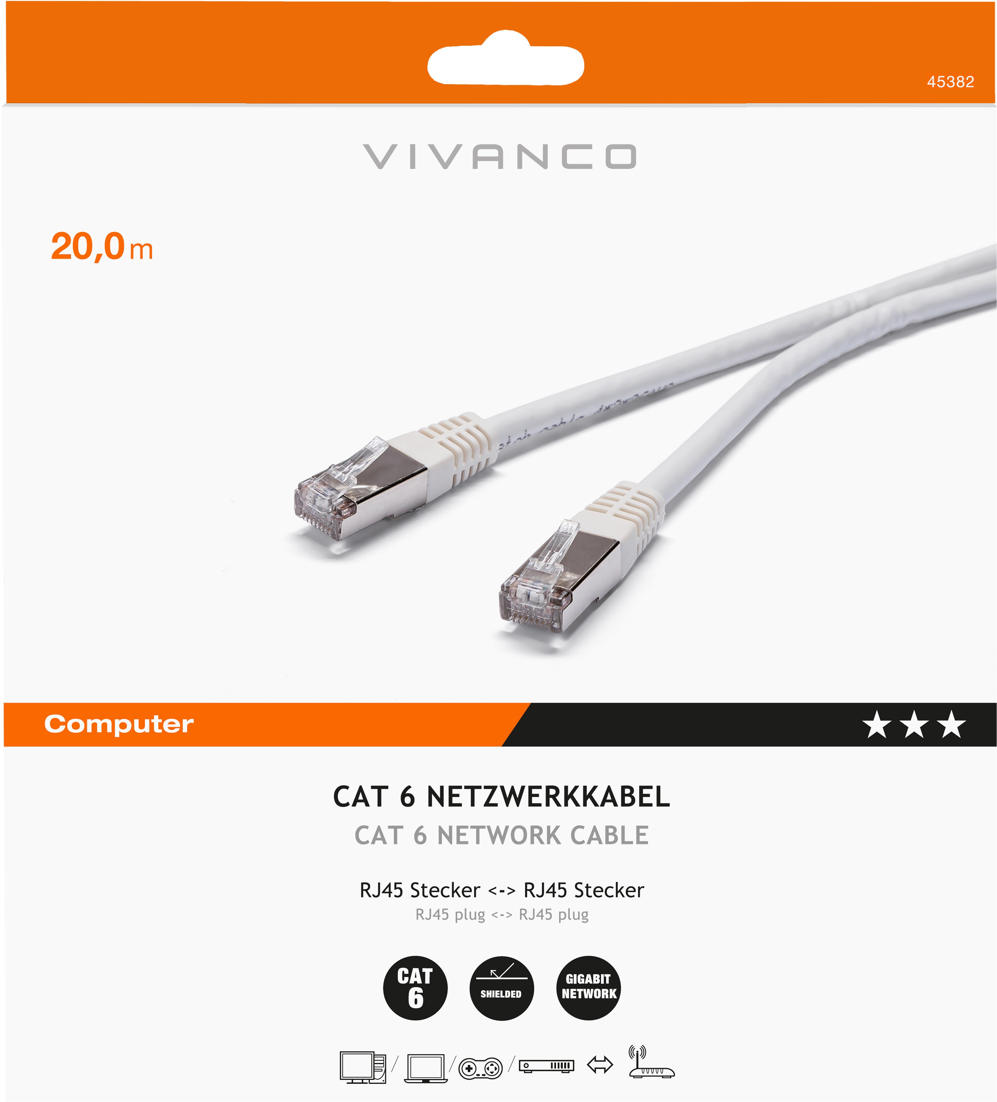 Câble réseau vivanco cat 6 20 m 45382