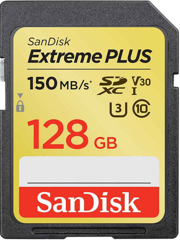 SanDisk Extreme PLUS 128GB SDXC / UHS-I, Class 10, U3, V30 / up to 190MB/s & 90MB/s Read/Write / + 2 years RescuePRO