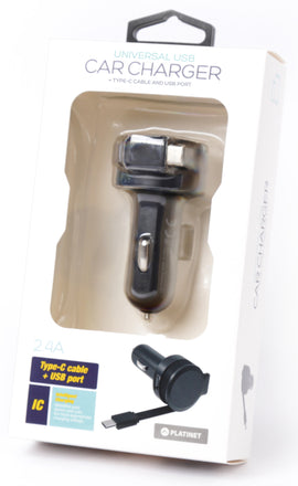 Chargeur voiture platinet 1xusb 24a + câble usb-c 44652