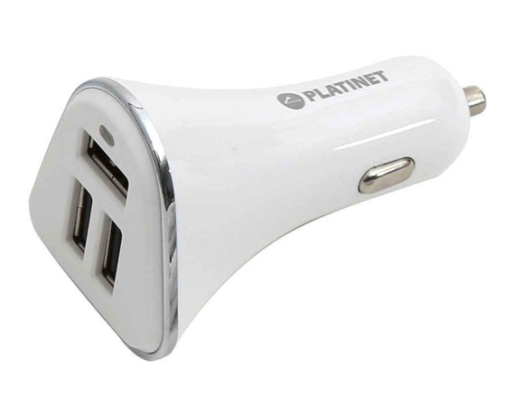 Chargeur voiture Platinet + câble 3xUSB 5200mA, blanc (43722)