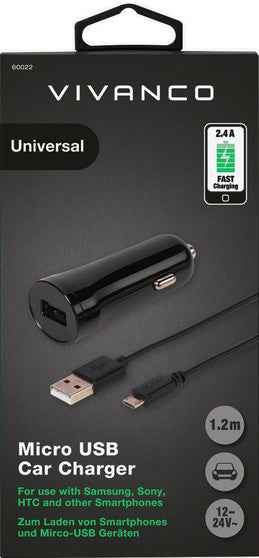 Chargeur de voiture Vivanco USB 2,4 A 1,2 m (60022)