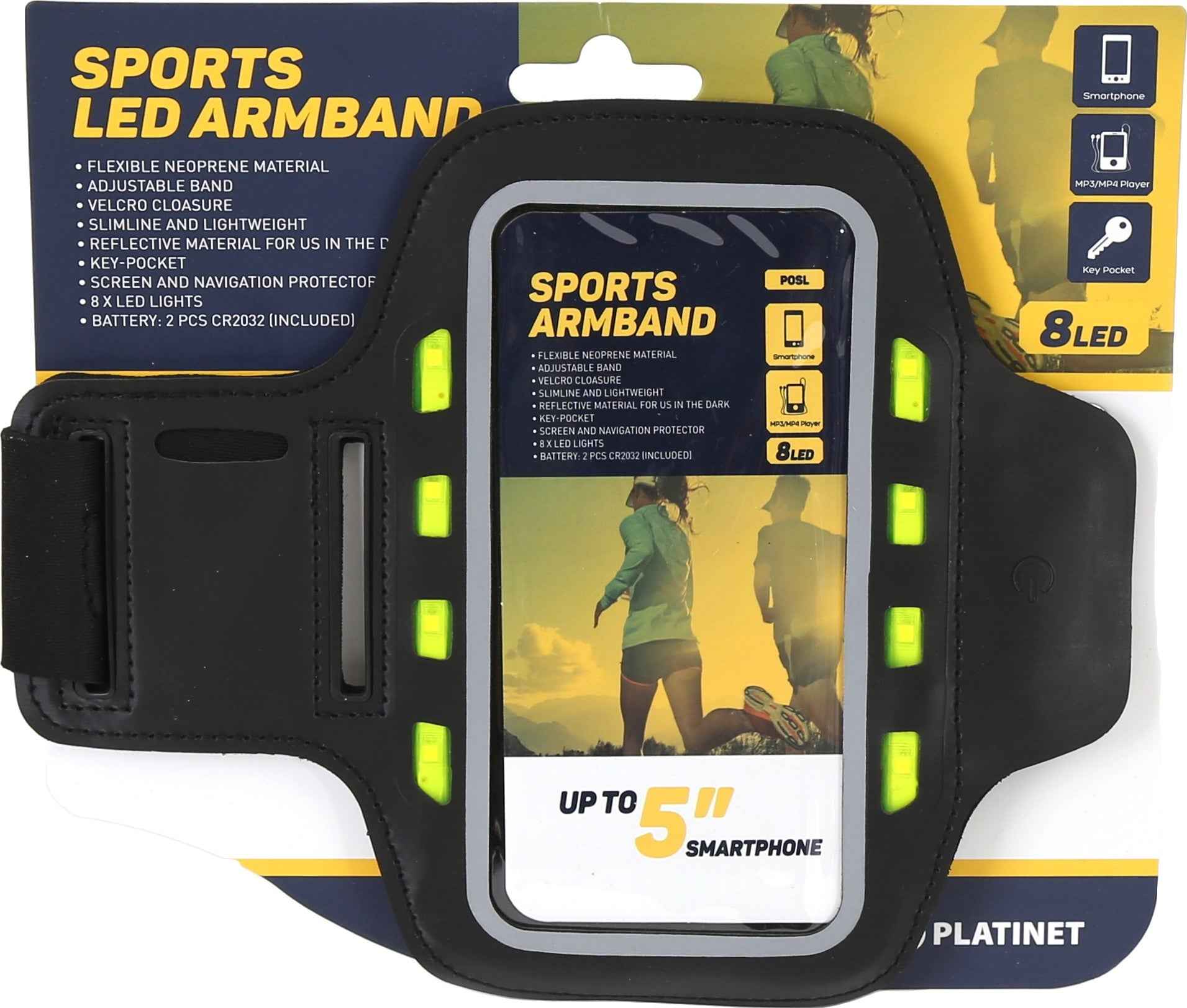 Brassard Platinet Sport LED, noir (43705)