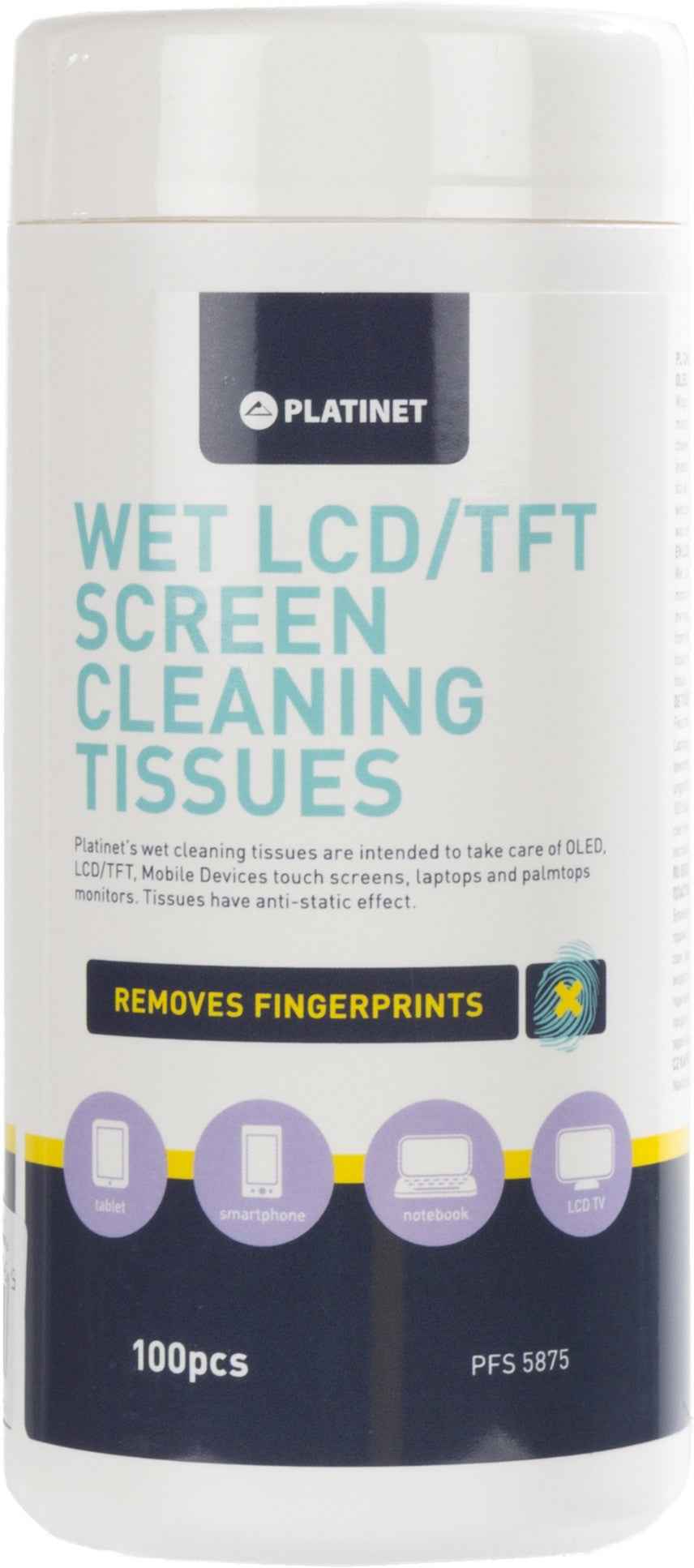 Lingettes nettoyantes pour écran LCD Platinet PFS5875, 100 pièces