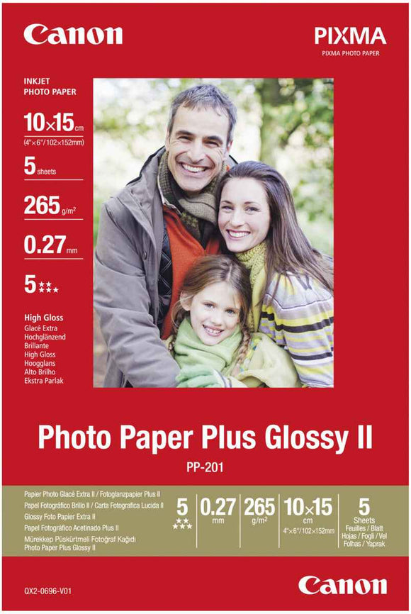 Papier photo Canon PP-201 10x15 Brillant II 275g 5 feuilles