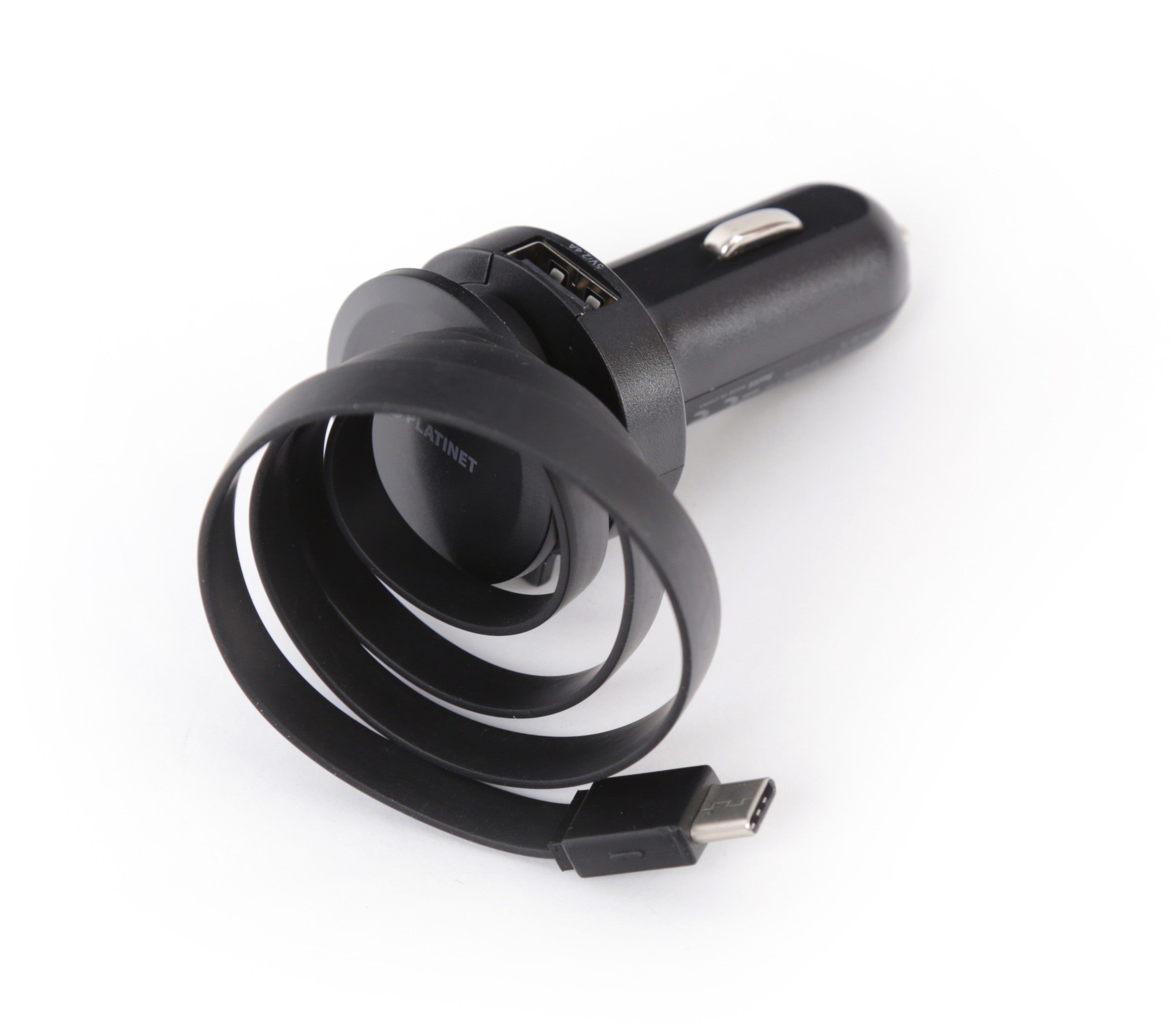 Chargeur voiture Platinet 1xUSB 2,4A + câble USB-C (44652)
