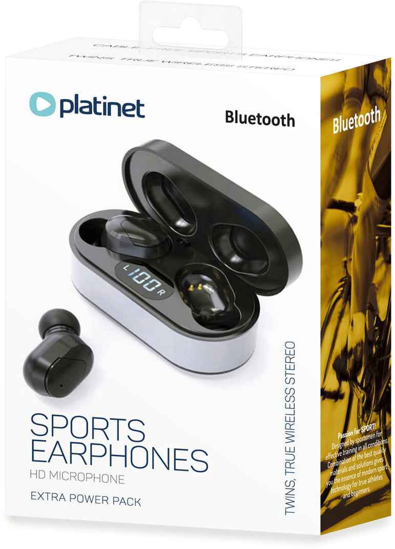 Écouteurs sans fil Platinet Sport Vibe + station de charge PM1050, noir