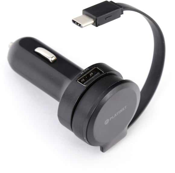 Chargeur voiture Platinet 1xUSB 2,4A + câble USB-C (44652)