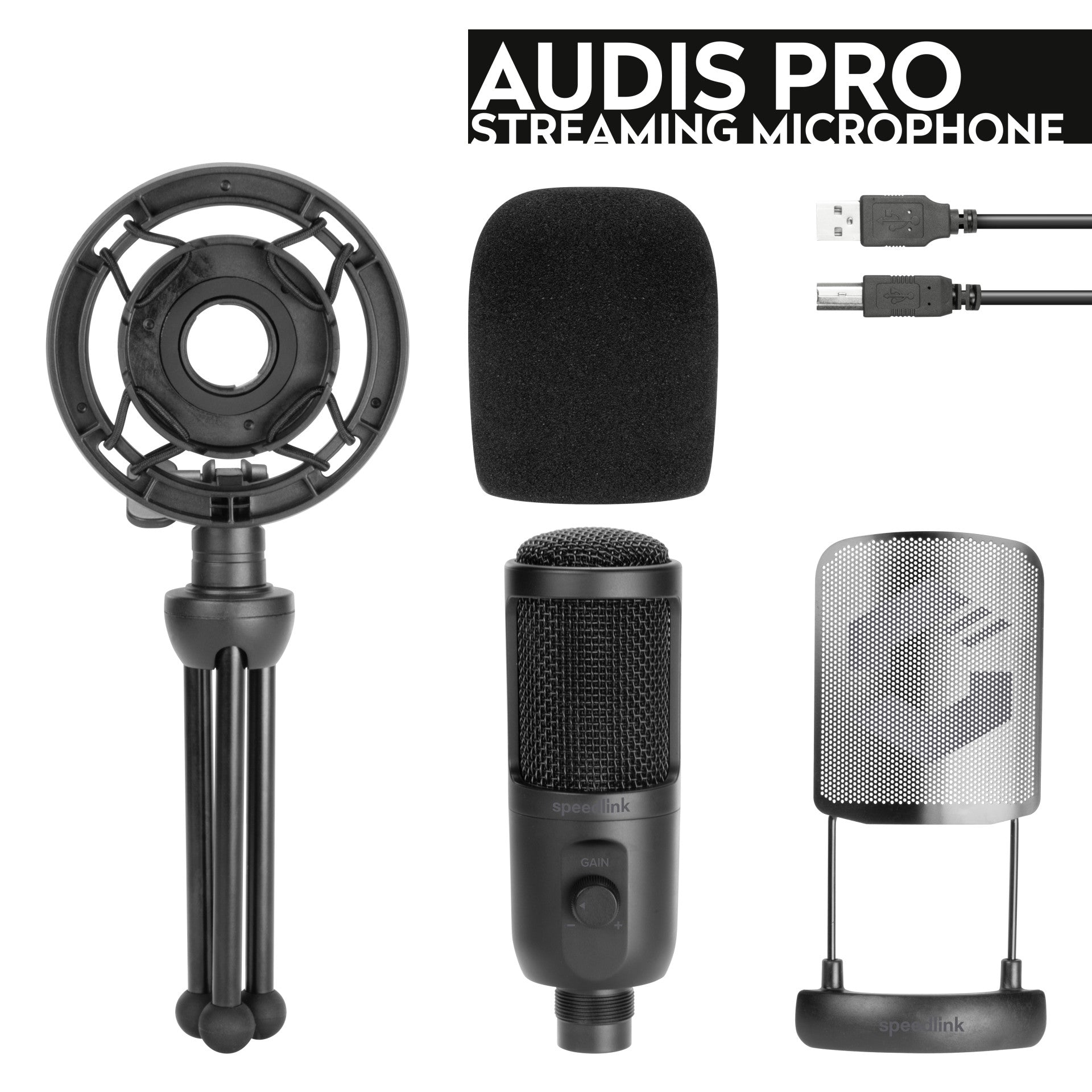 MICROPHONE SPEEDLINK AUDIS PRO STREAMING NOIR « SL-800013-BK » (casque vert 0,18 lei)
