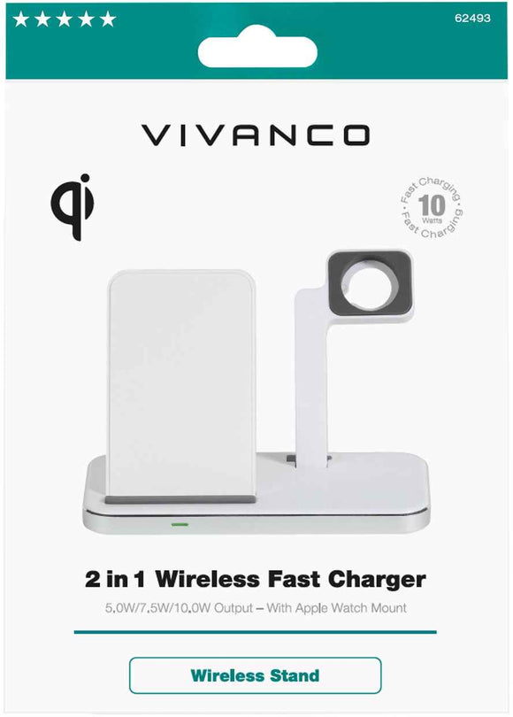 Chargeur sans fil Vivanco 2 en 1 sans fil rapide 10 W (62493)
