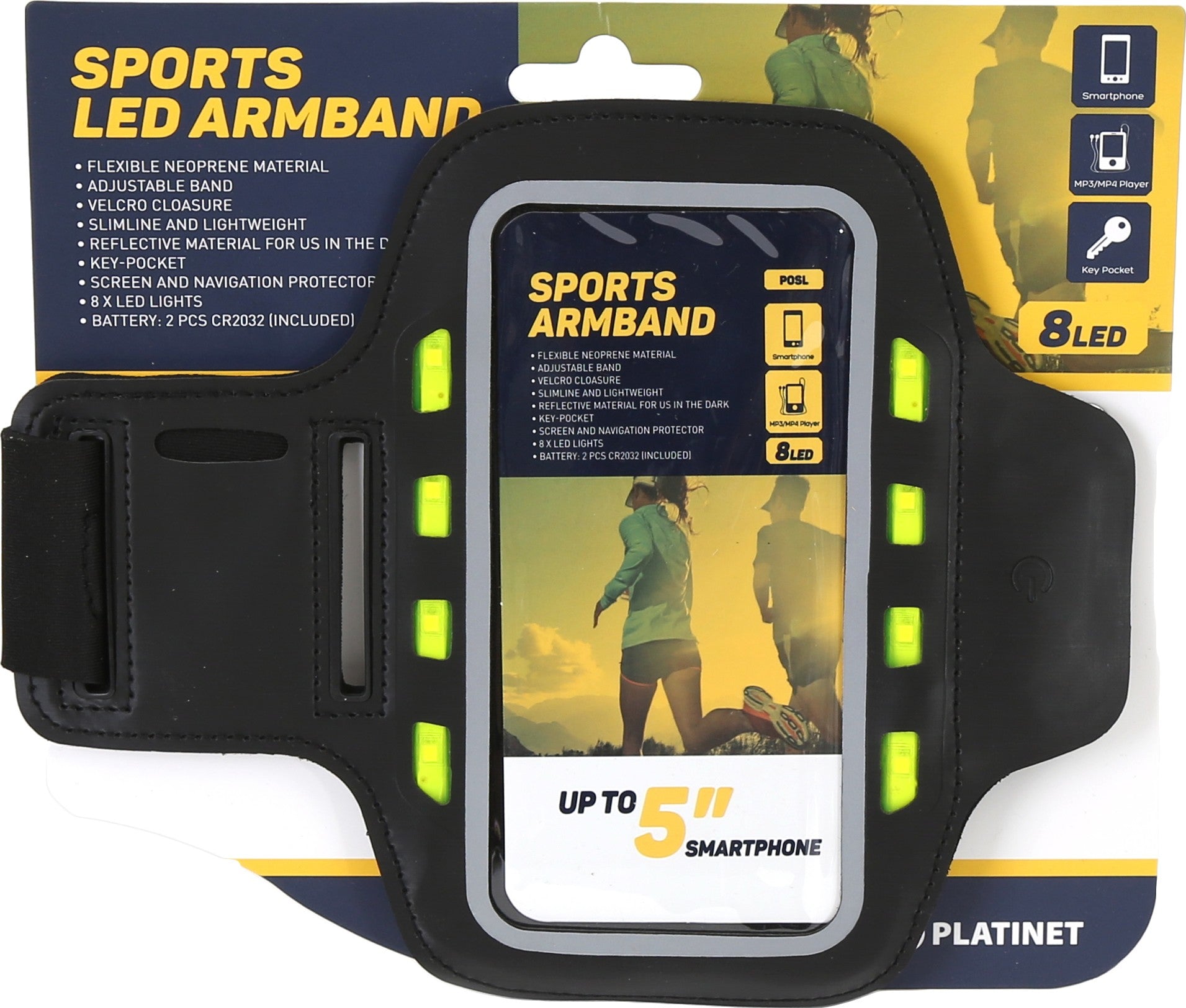 Brassard Platinet Sport LED, noir (43705)