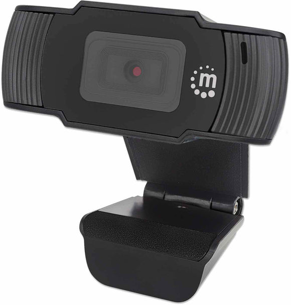 Manhattan USB Webcam, Two Megapixels (Clearance Pricing), 1080p Full HD, USB-A, Integrated Microphone, Adjustable Clip Base, 30 frame per second, Black, Three Year Warranty, Box