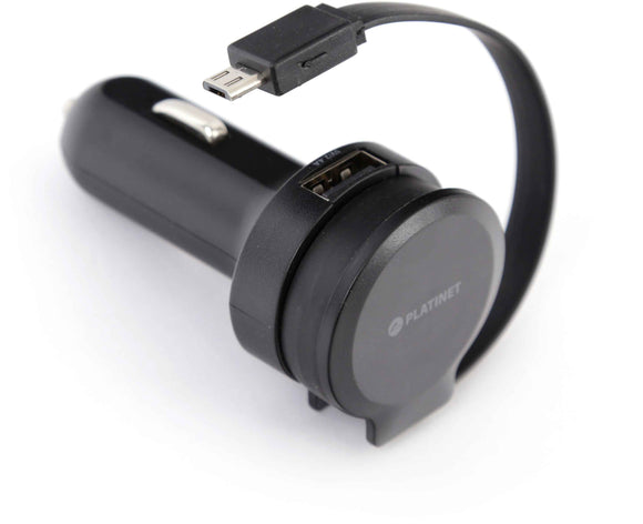 Platinet PLCRRCC Universal IC Car charger 2.4A USB + Rolling Micro USB Cable