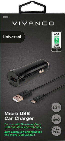 Chargeur de voiture Vivanco USB 2,4 A 1,2 m (60022)