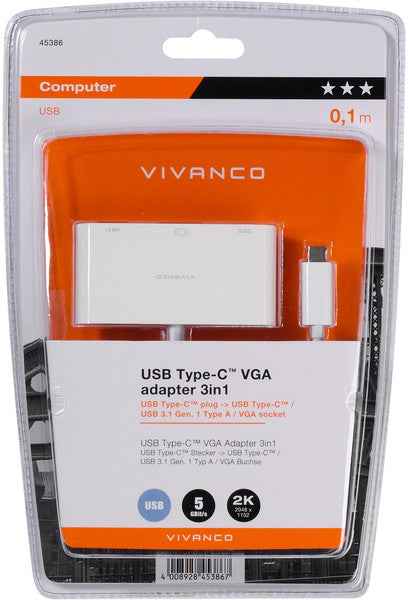 Adaptateur Vivanco USB-C - VGA 3 en 1 (45386)