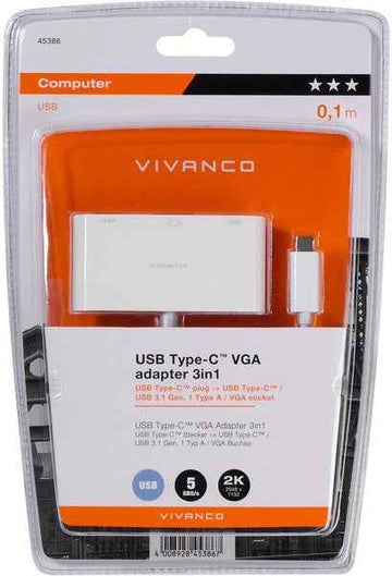 Adaptateur Vivanco USB-C - VGA 3 en 1 (45386)