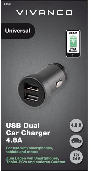 Chargeur de voiture Vivanco USB 2x2,4A (38858)