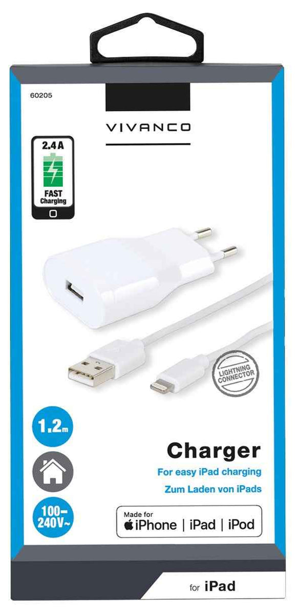 Chargeur Vivanco Lightning 2,4A 1,2m (60205)