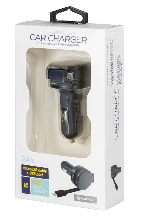 Platinet PLCRRCC Universal IC Car charger 2.4A USB + Rolling Micro USB Cable