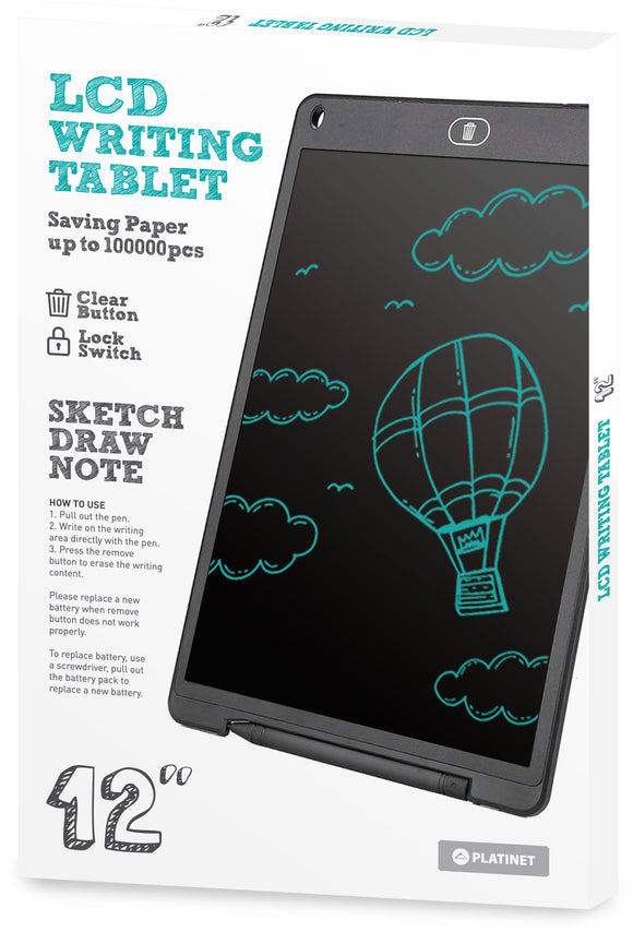 Tablette d'écriture lcd platinet 12" noire 44777