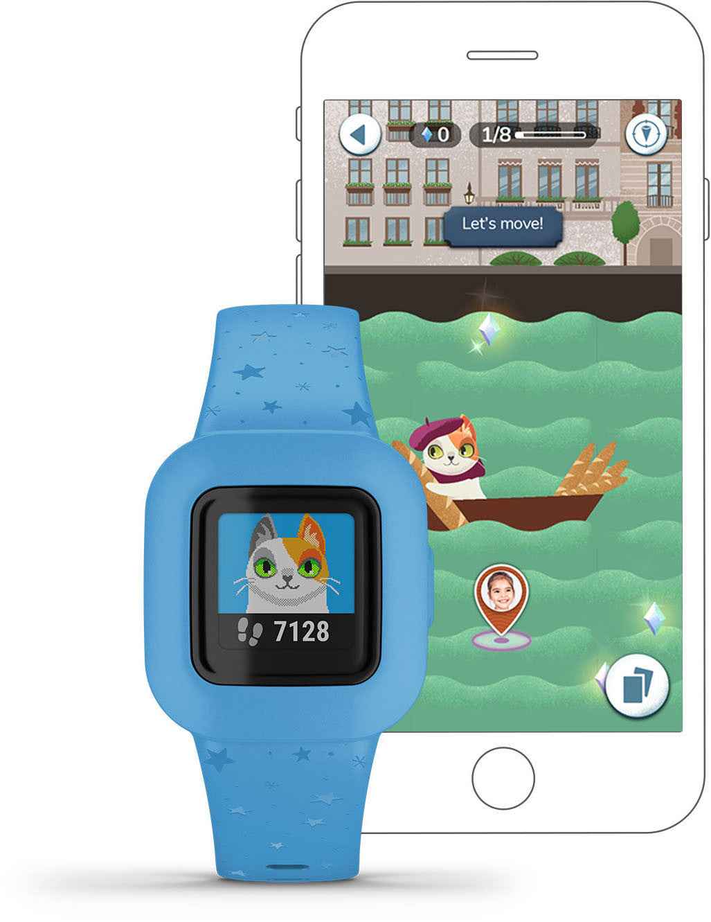 Tracker d'activité Garmin pour enfants Vivofit Jr.3, étoiles bleues
