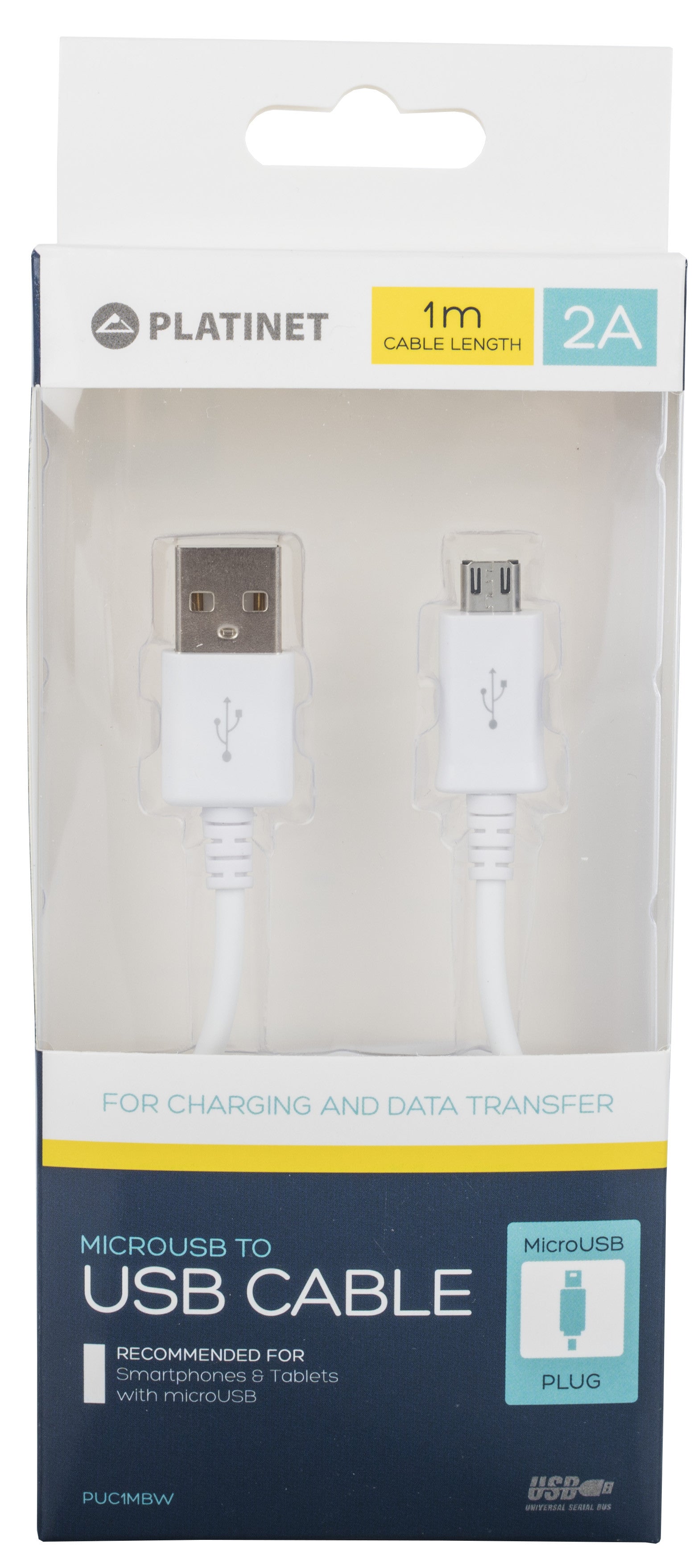 Platinet cable microUSB 1m, white