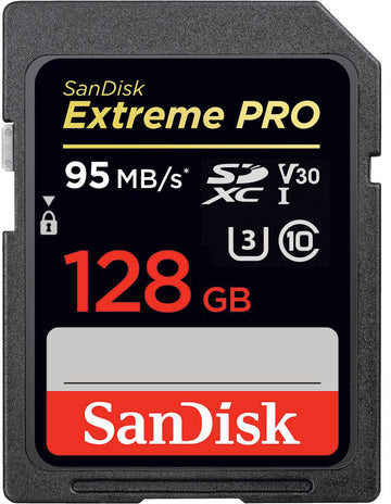 SANDISK Extreme PRO 128GB SDXC Memory Card + 2 years RescuePRO Deluxe up to 200MB/s & 90MB/s Read/Write speeds, UHS-I, Class 10, U3, V30