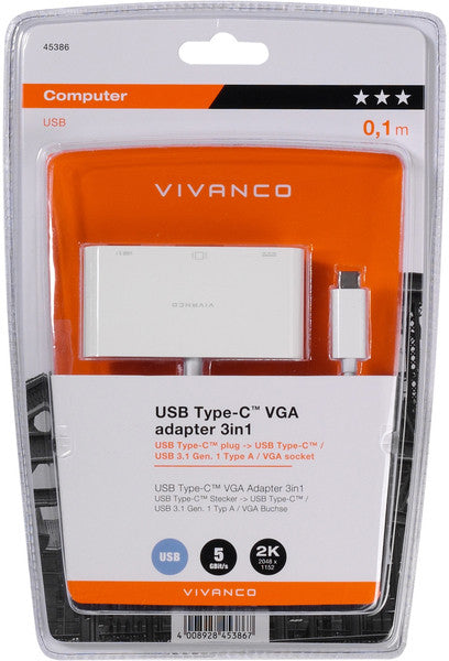 Adaptateur Vivanco USB-C - VGA 3 en 1 (45386)