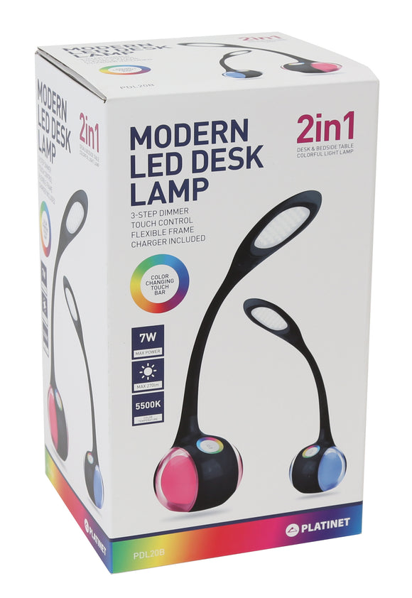 Lampe de bureau Platinet PDL20 7W 2en1, noire (43735)