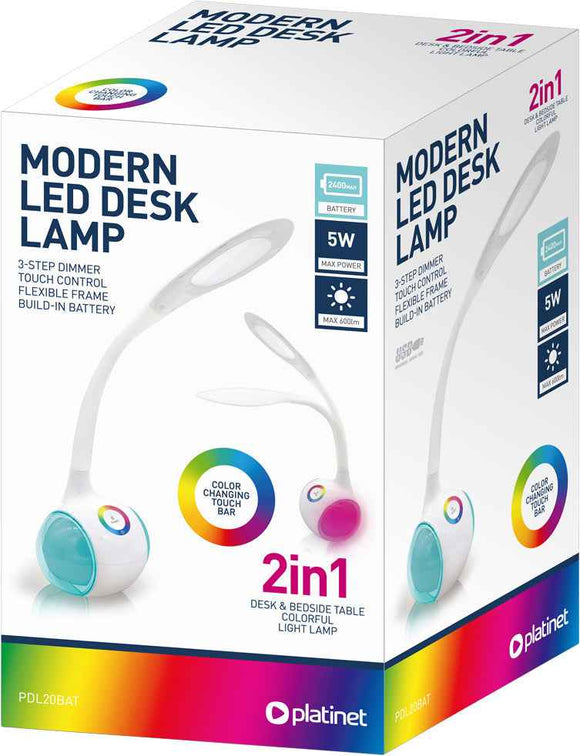 Lampe de bureau Platinet PDL20 5W 2en1, blanche (44894)