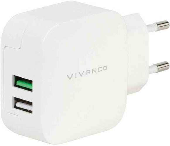 Chargeur USB Vivanco 2,4 A/1 A, blanc (37563)