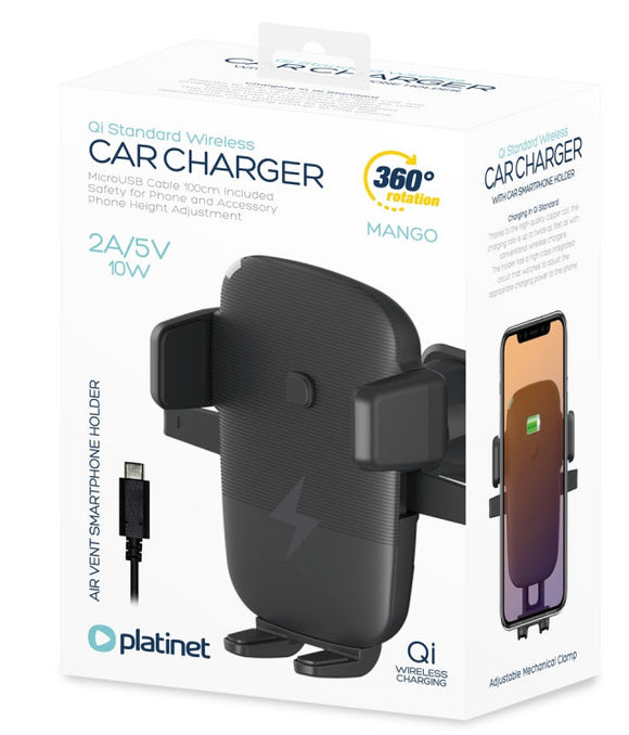 Support de téléphone pour voiture Platinet + chargeur QI (PUCHMB)