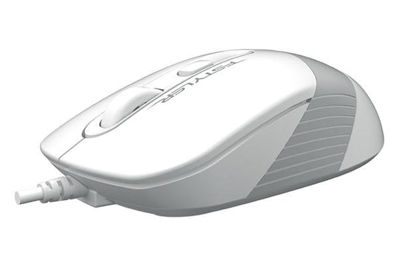MOUSE A4tech, PC sau NB, cu fir, USB, optic, 1200 dpi, butoane/scroll 4/1, buton selectare viteza, alb / gri, "FM10 White" (timbru verde 0.18 lei)