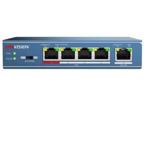 SWITCH PoE HIKVISION, port 10/100 x 4, unmanaged, nerackabil, carcasa metalica, "DS-3E0105P-E(B)" (timbru verde 2 lei)